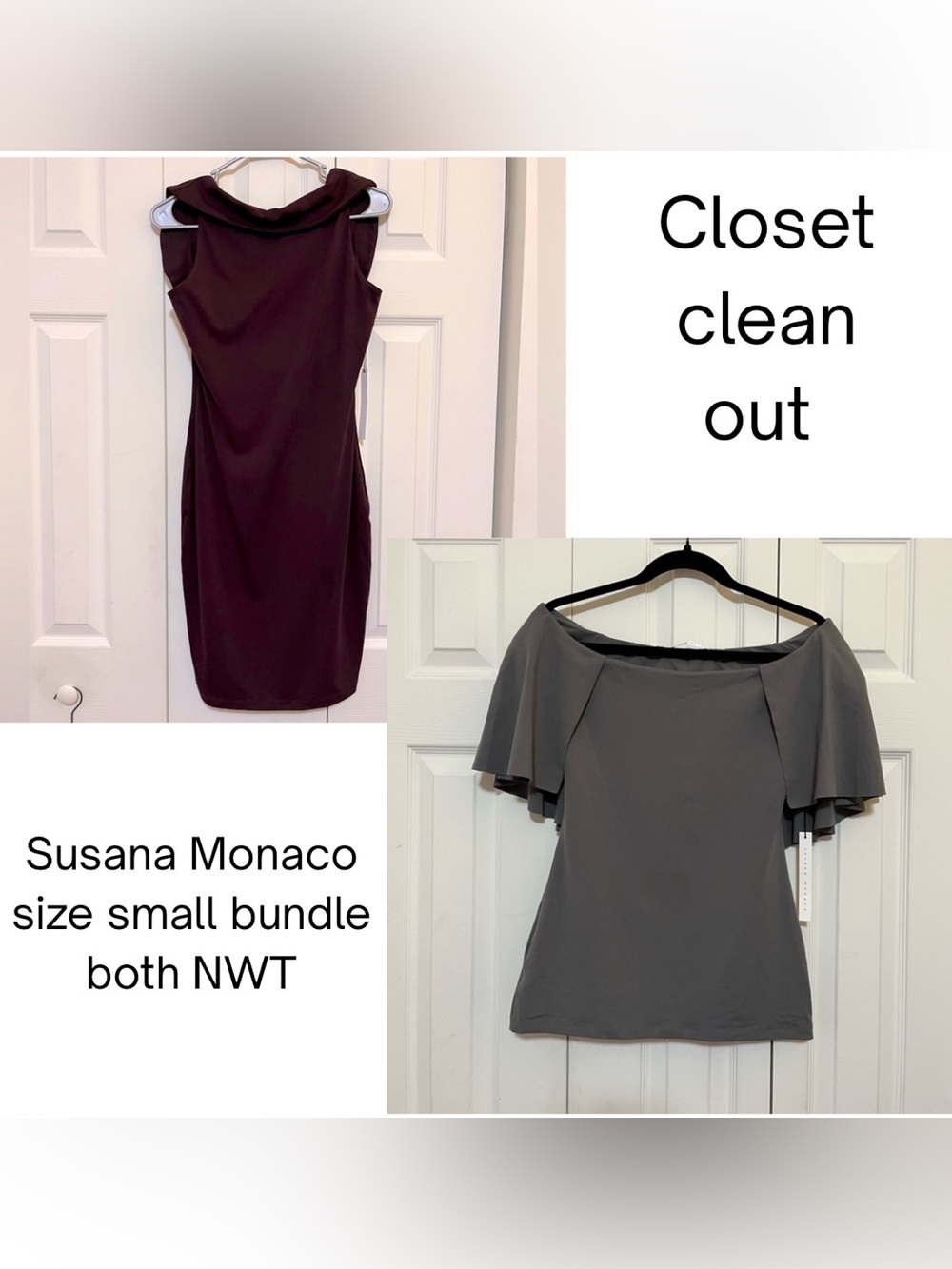 Susana Monaco Plum Sheath Dress with Gray Off-Shoulder Top,  NWT, small